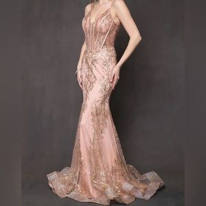 Jovani Pink and Gold Embellished Prom Dress